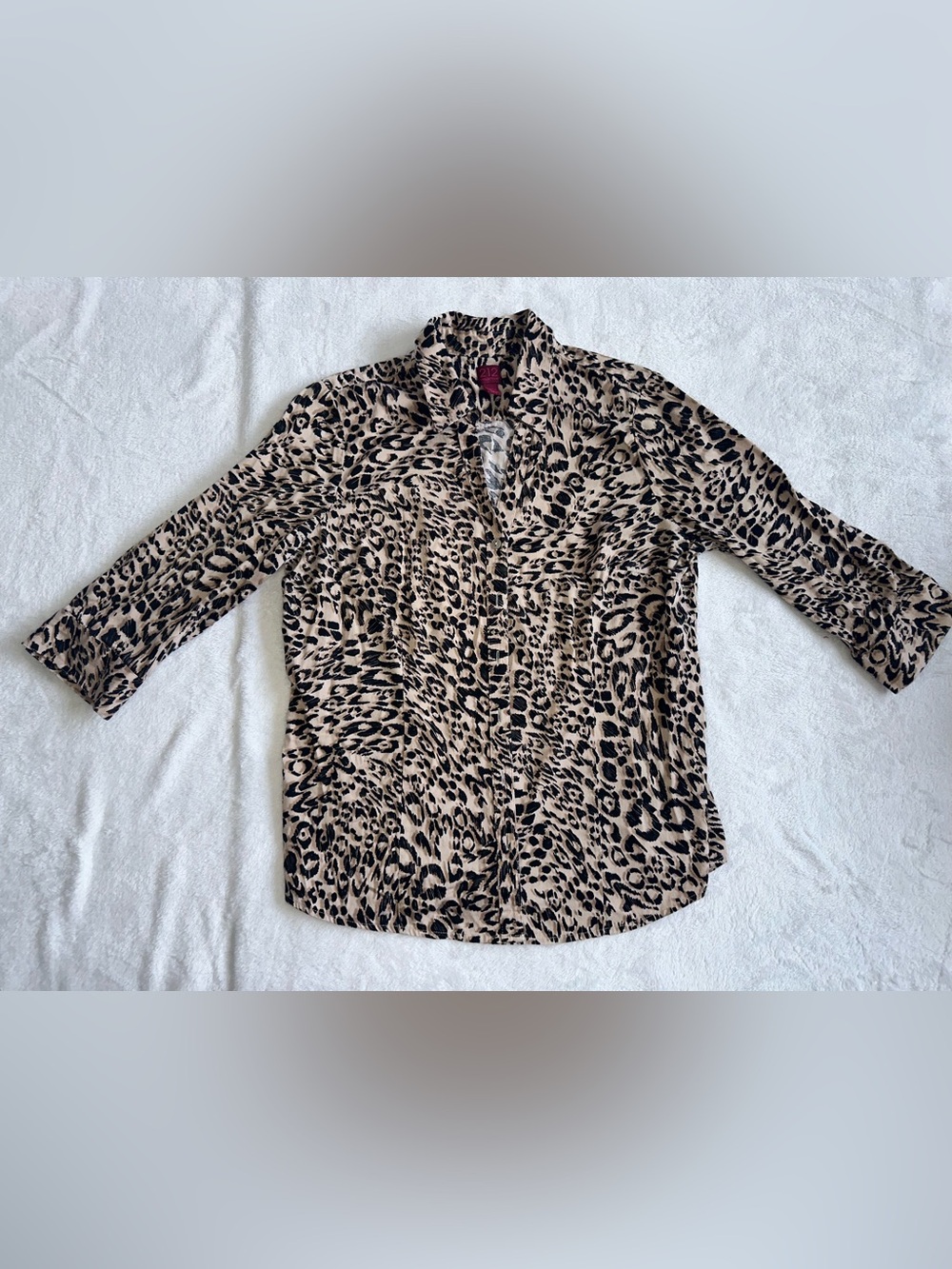 Women’s 212 Collection Blouse Leopard Print 3/4 Sleeve Stretch Size Large L